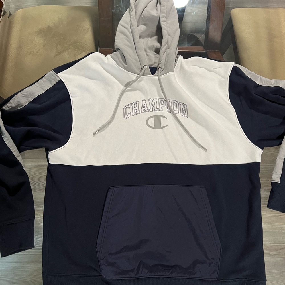 Champion Classic Fleece Hoodie - Gray and Navy